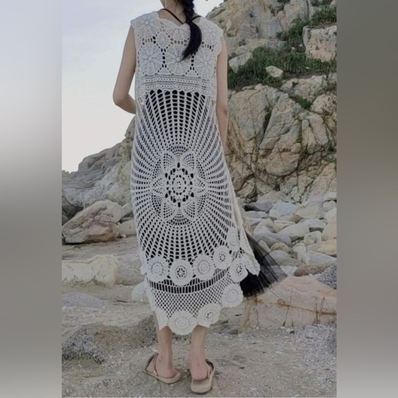 Belle France White Lace Crochet High Low Boho Top Size Medium - Picture 3 of 13